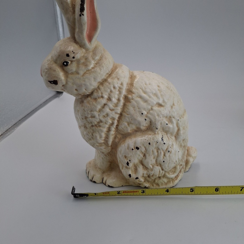 Shabby Chic White Bunny Rabbit Doorstop Cast Iron Metal Farmhouse Statue VTG - Picture 12 of 12